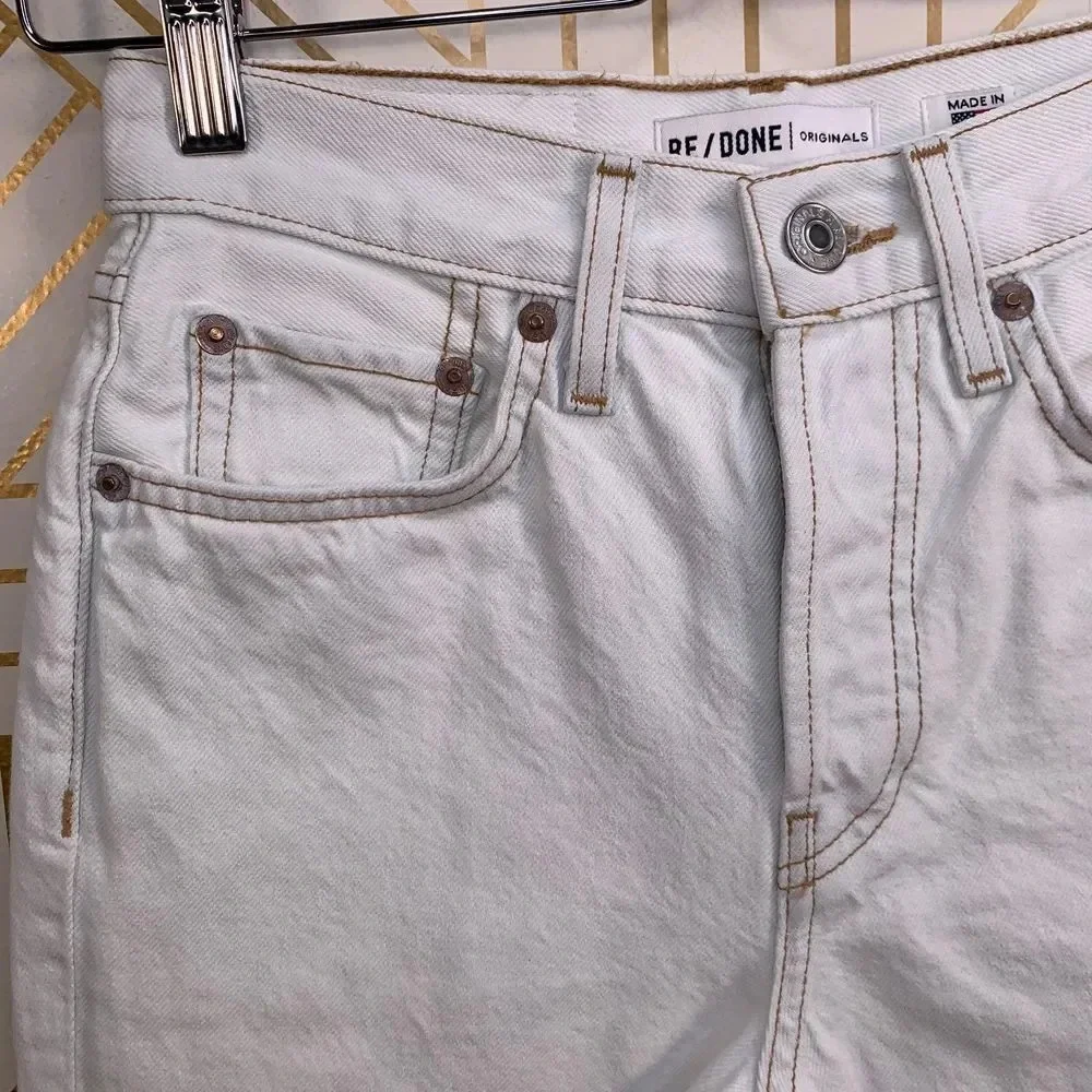 RE/DONE 80'S Long Denim Shorts in Bleach‎ White